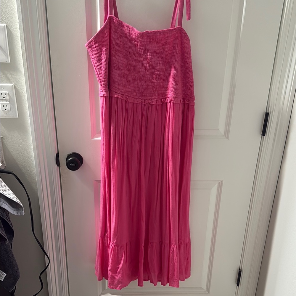 Pink Smocked Midi Dress